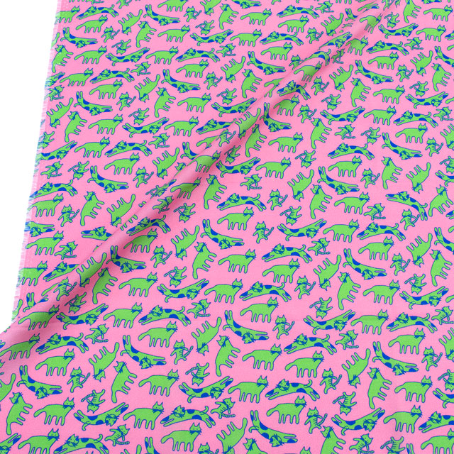 生地 FiN tex-フィンテックス- ゆるネコ 約140cm幅×50cmカット(OKF-029) 1PK.ピンク 09Ae06_